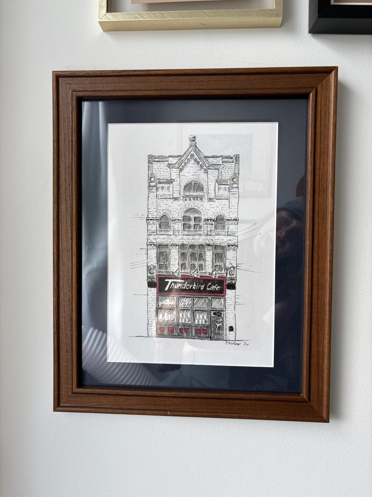 Framed original artwork of Thunderbird Cafe and Music Hall