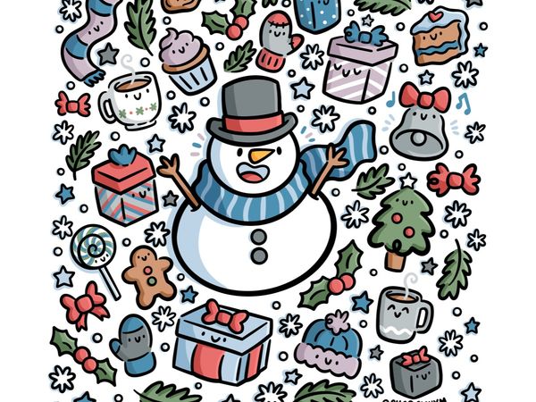 Last Minute Market poster: a smiling snowman surrounded by gifts, mittens, and cookies, Dec 12, 11am to 7pm at Robinson Town Center