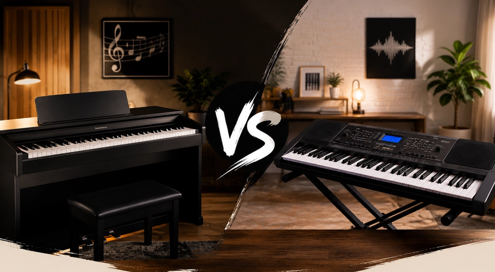 Digital piano vs electronic keyboard comparison showing the key differences for beginner piano learners.