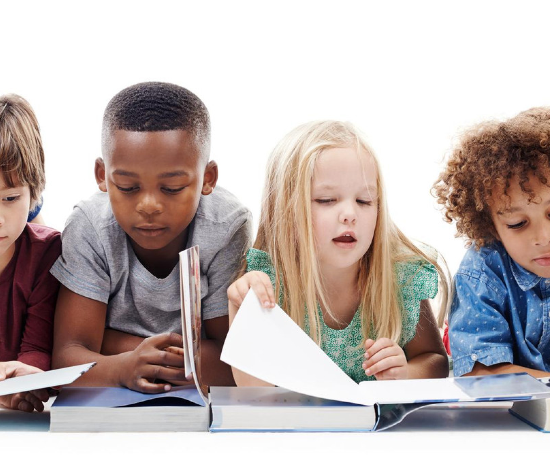 Students reading a book together