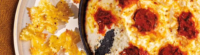 Pasta Chips with Baked Ricotta Dip