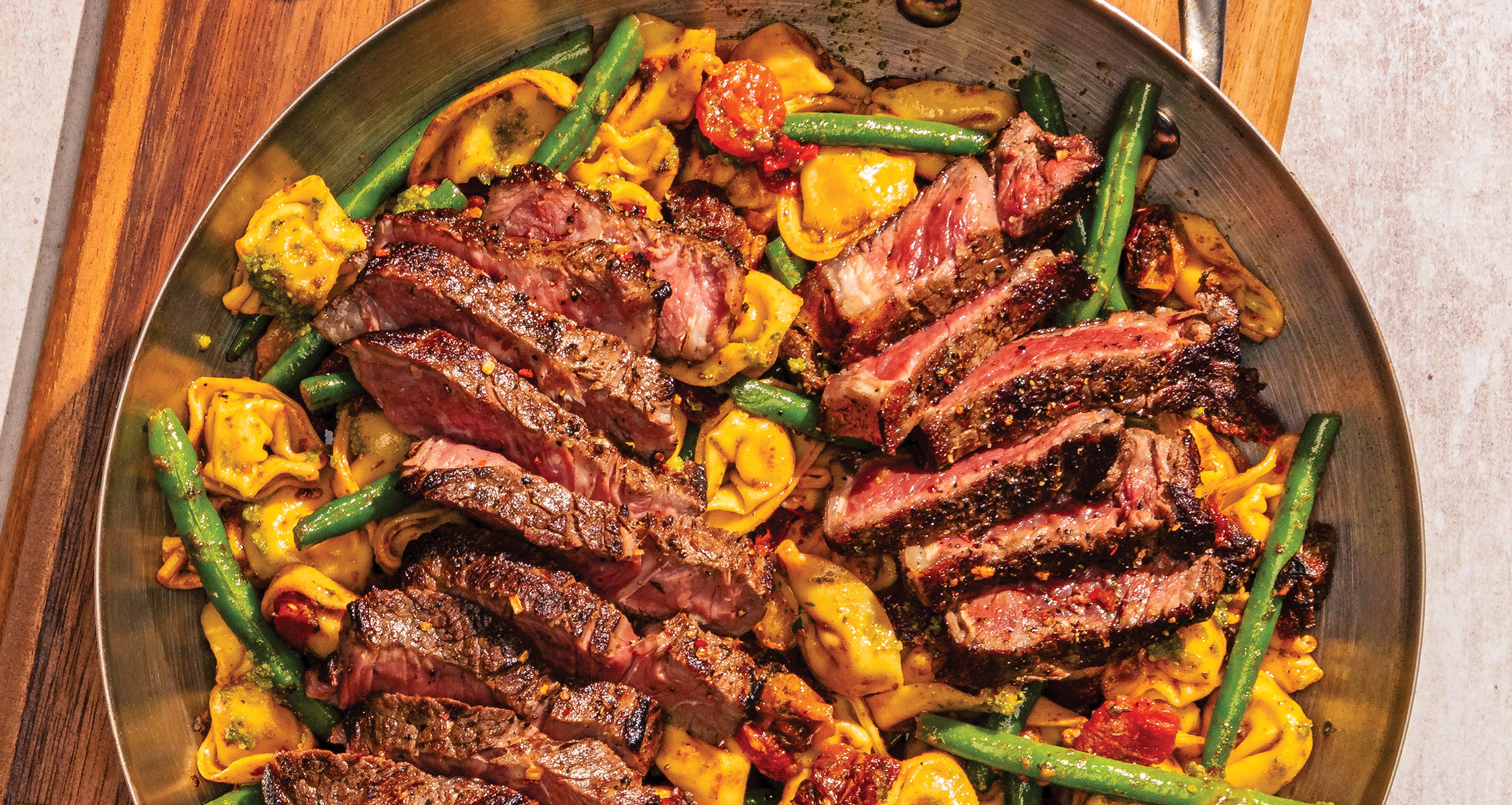 One Pan Pesto and Steak Tortellini