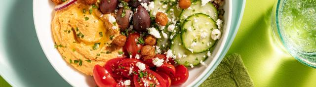 Mediterranean Hummus Bowl with Crispy Chickpeas & Feta