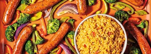 Sheet Pan Andouille Sausage with Jambalaya Rice