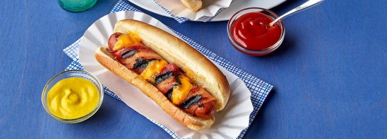 Cheesy Bacon-Wrapped Hot Dogs