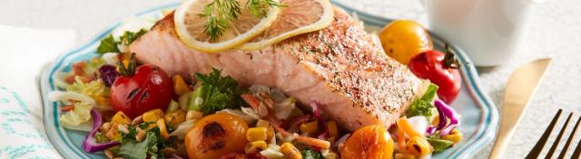 Baked Lemon Salmon with Corn and Tomatoes