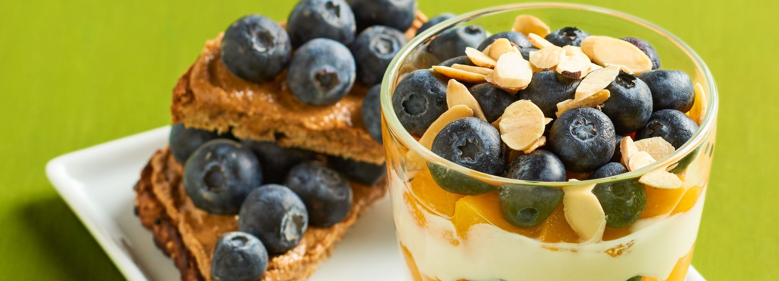 Peach Parfait + Blueberry Almond Butter Toast