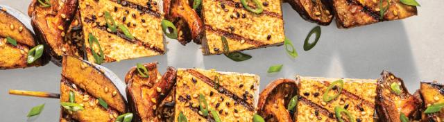 Mushroom, Tofu and Eggplant Kabobs