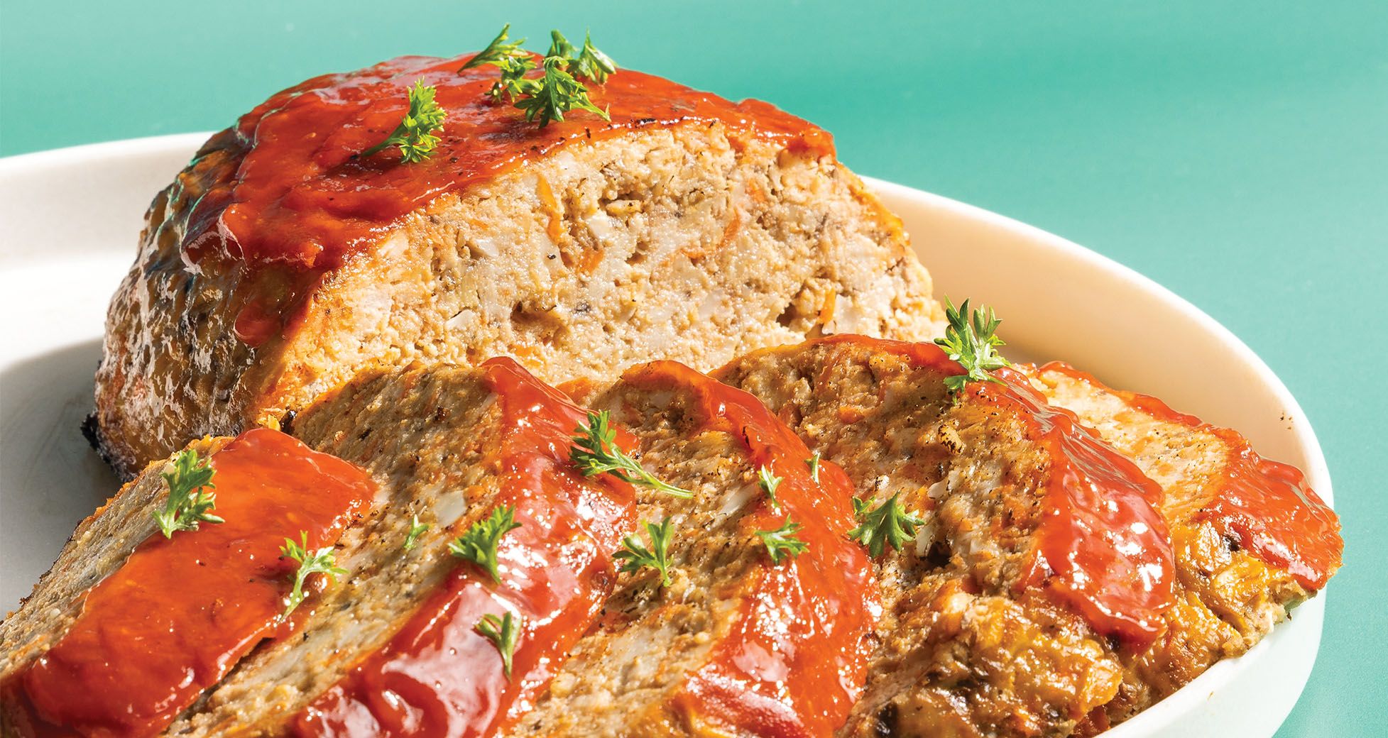 plated meatloaf, sliced
