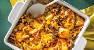 Sweet and Savory Sausage Bake With Apples and Cheddar
