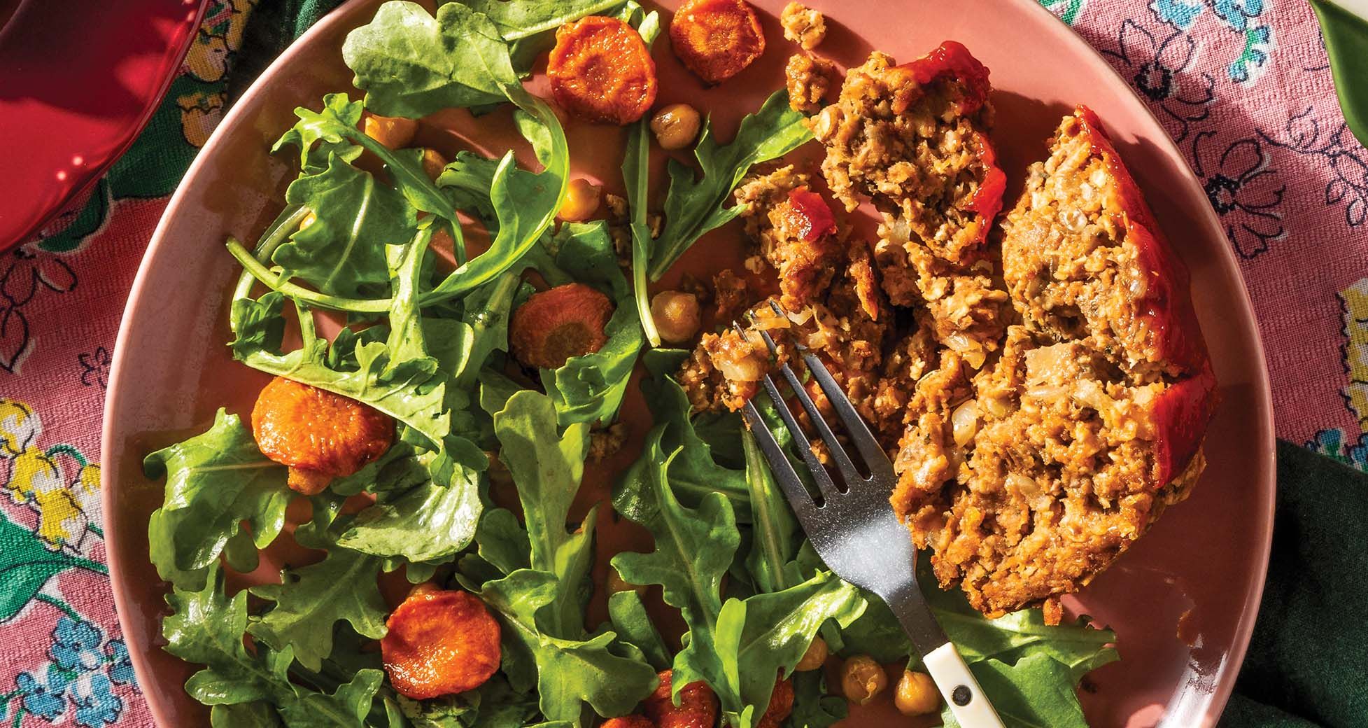 Vegan Meat Loaf With Roasted Chickpea-Carrot Salad