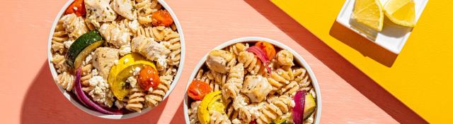 Roasted Chicken, Veggie and Feta Pasta