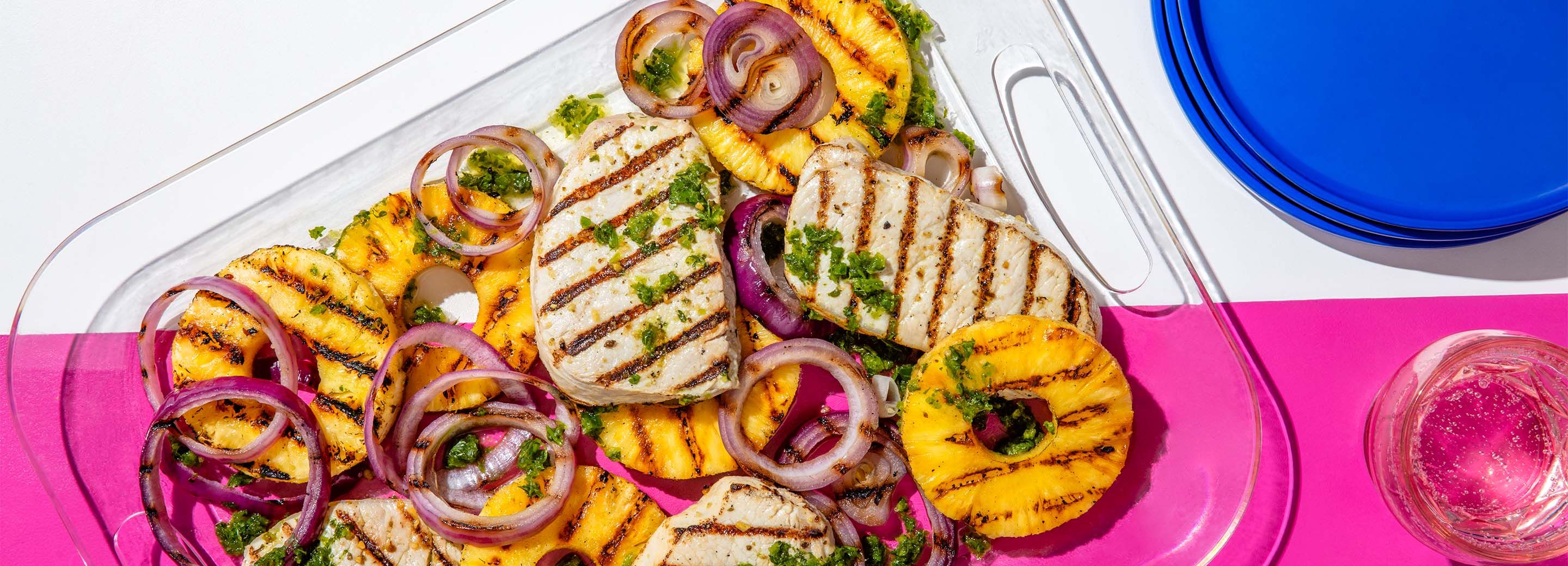 Grilled Pineapple and Chili Pork Chops