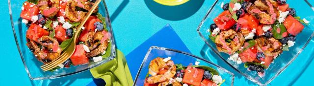 Watermelon Feta Salad with Cajun Shrimp