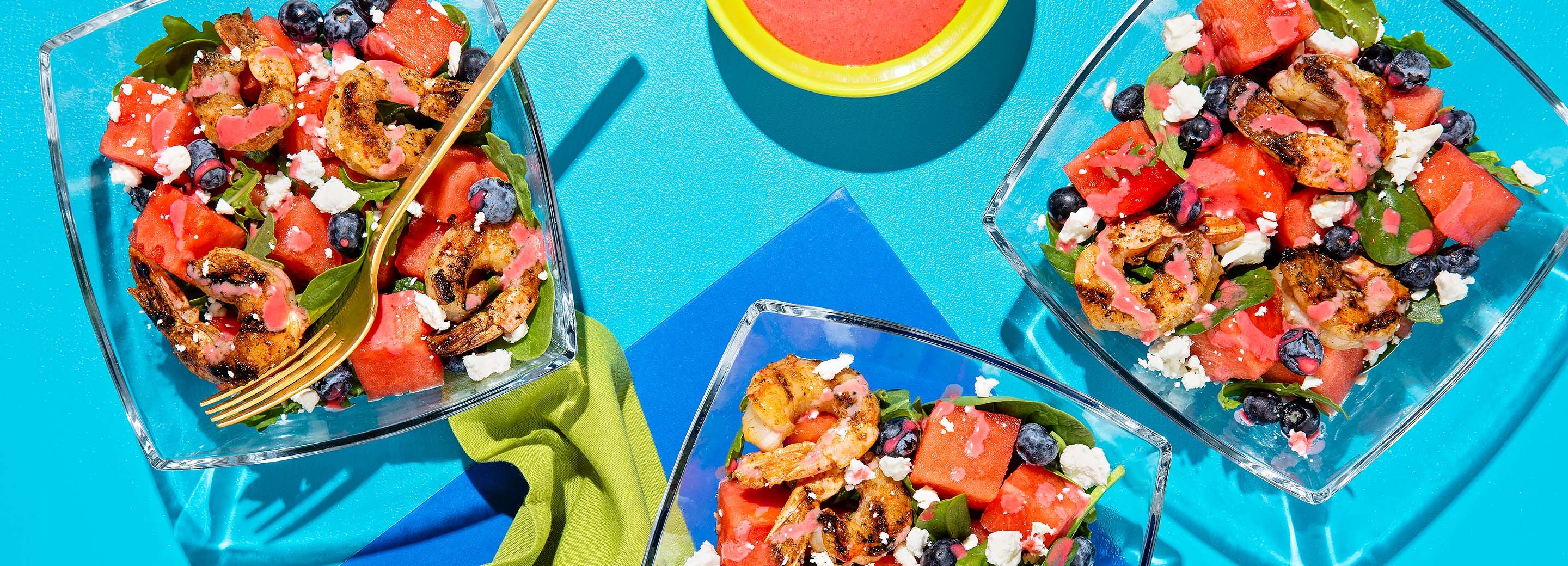 Watermelon Feta Salad with Cajun Shrimp