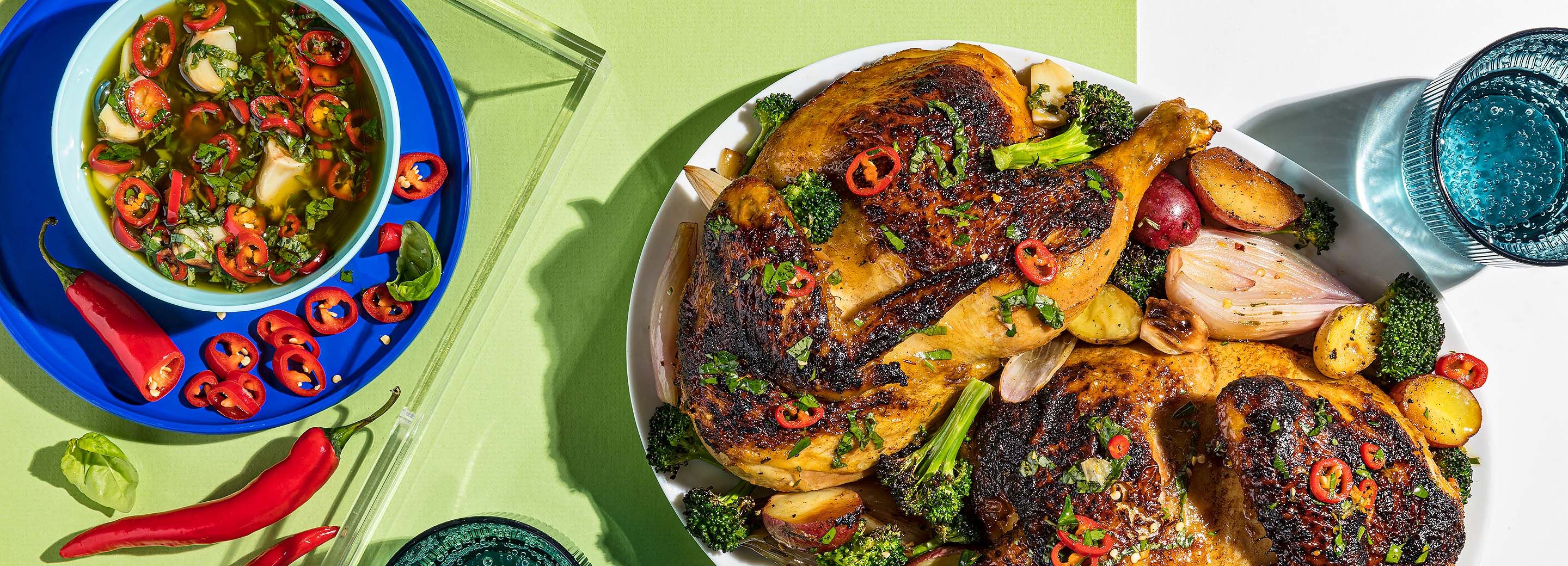 Roasted Chicken Halves with Chile-Basil Dressing | Schnucks