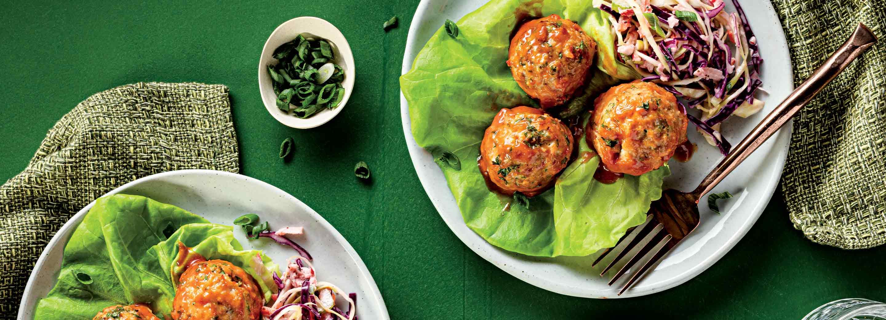 BBQ Turkey Meatballs with Fresh Apple Slaw