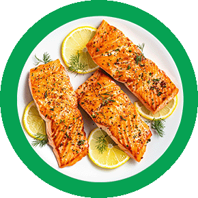 Three salmon portions on a plate