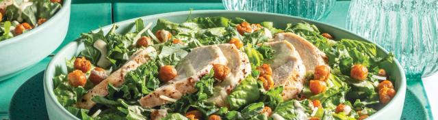 Kale Chicken Caesar Salad with Crispy Roasted Chickpeas