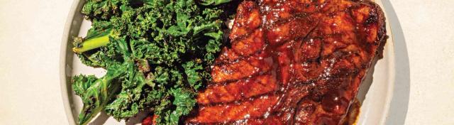 Speedy Pork Steak with Grilled Greens