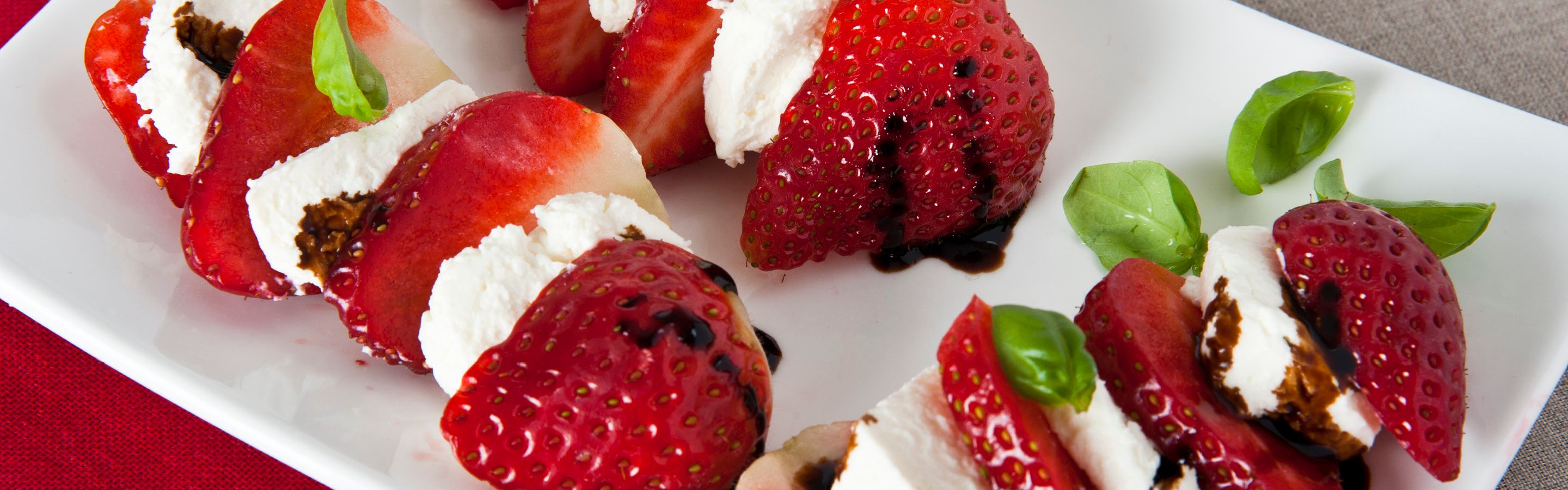Strawberry, Basil, Mozzarella Skewers