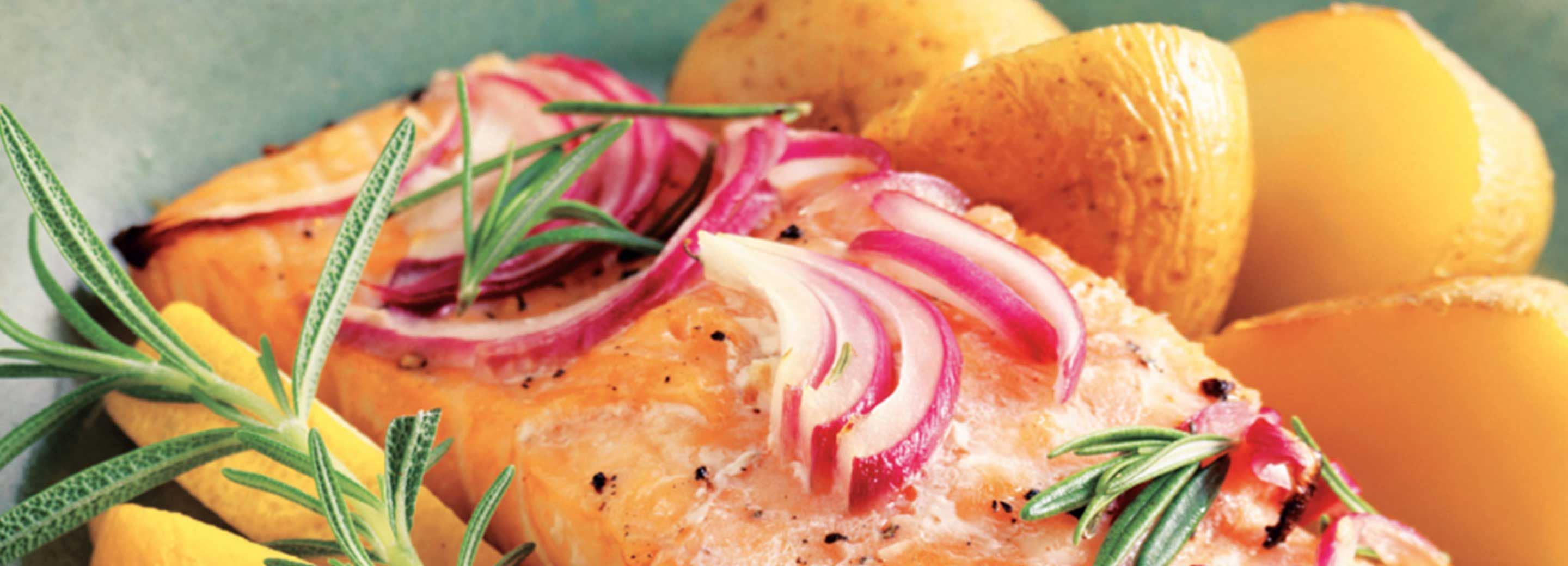 Broiled Salmon with Red Onion and Rosemary