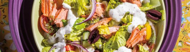 Creamy Greek Salad With Salmon