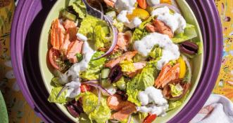 Creamy Greek Salad With Salmon