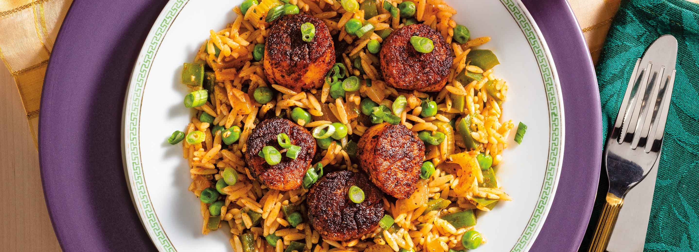 Blackened Scallops with Creole-Style Orzo