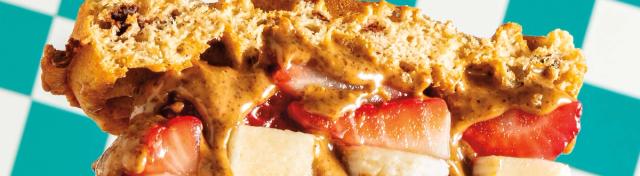 Strawberry-Banana & Almond Butter Chocolate Chip Waffle Sandwiches