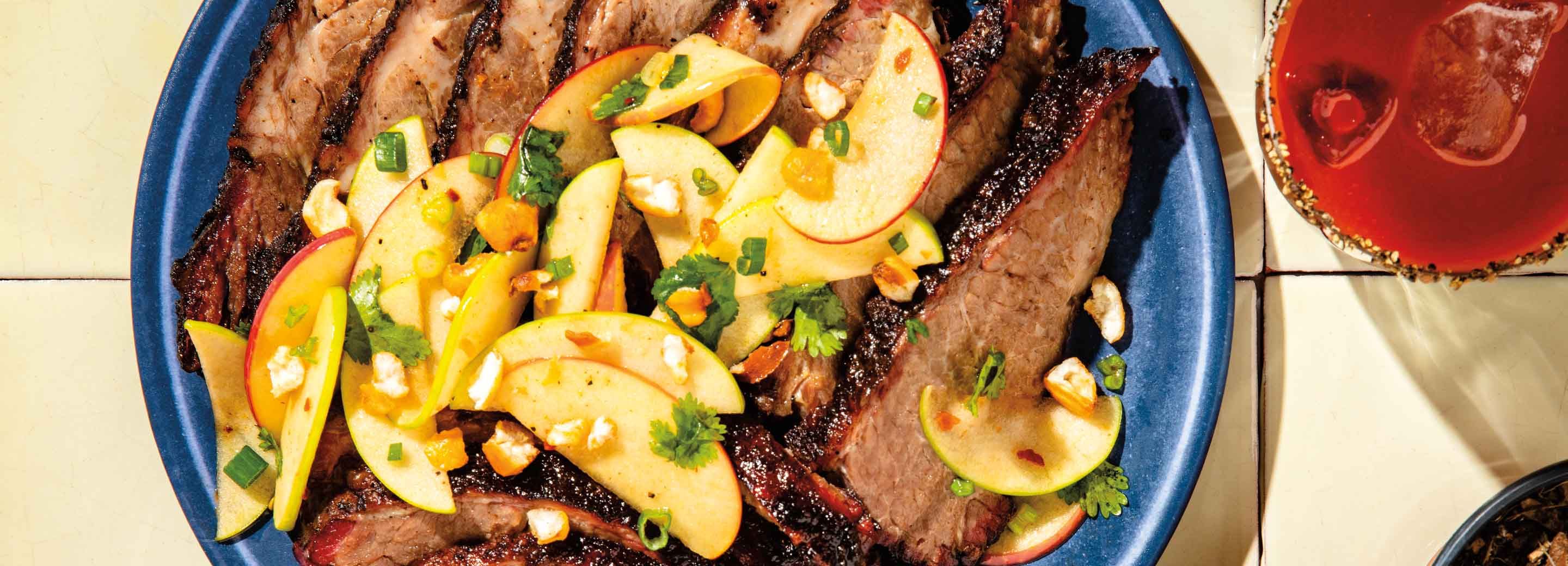 Grilled Beef Brisket with Spicy Apple Slaw