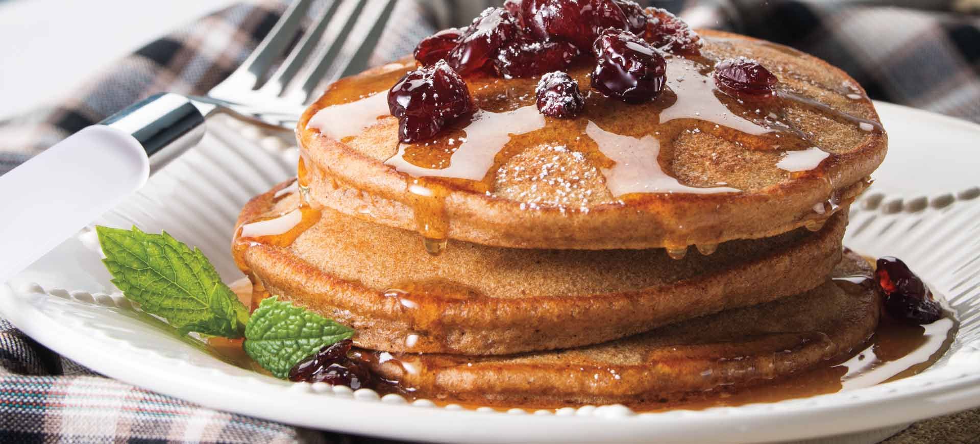 Gingerbread Pancakes with Cranberry-Maple Syrup