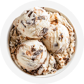 Three scoops of ice cream in a bowl