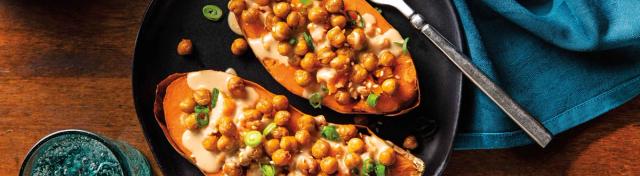 Satay Sweet Potatoes with Crispy Chickpeas