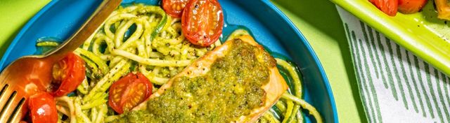Sheet Pan Pesto Salmon and Zucchini Noodles