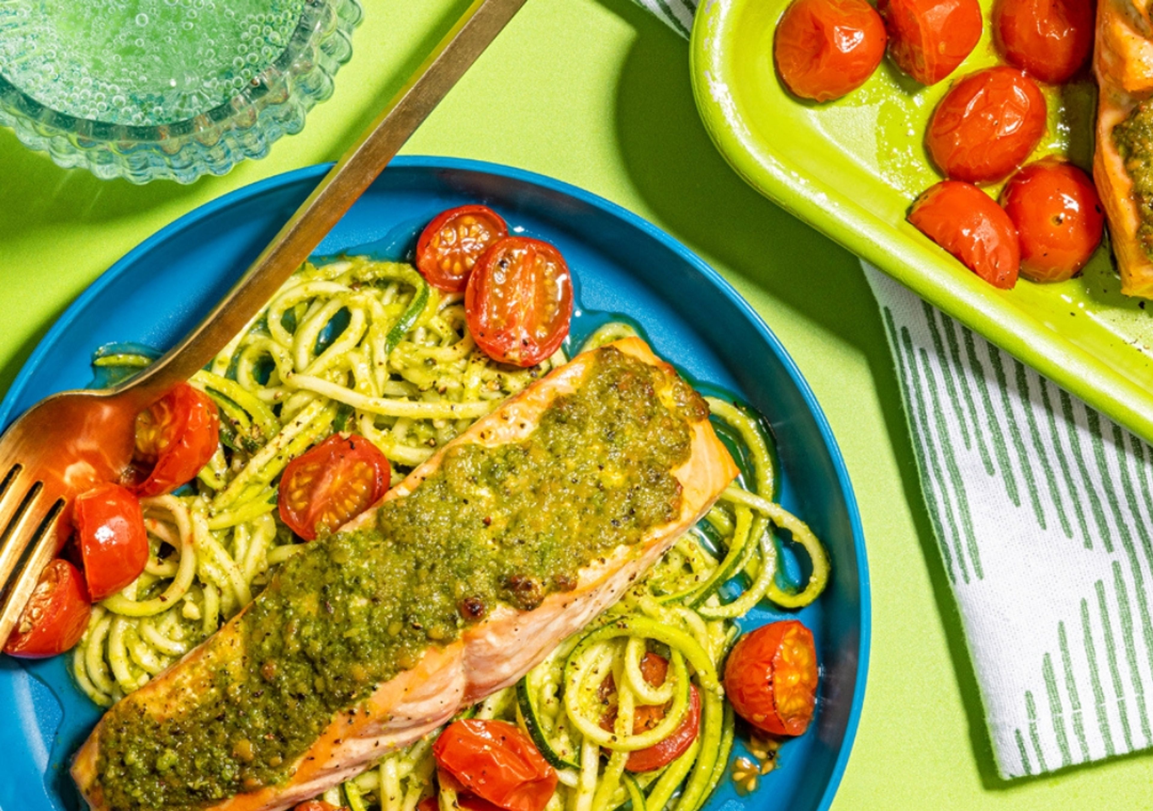 Sheet Pan Pesto Salmon and Zucchini Noodles