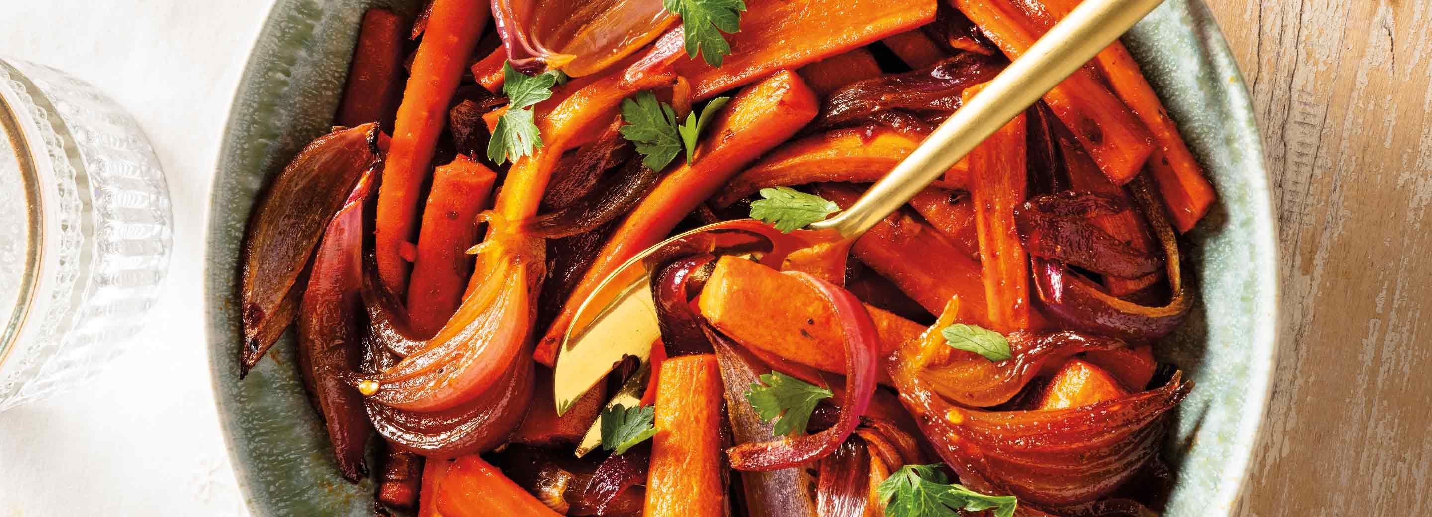 Sweet and Spicy Roasted Carrots and Red Onions