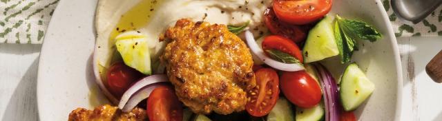 Chicken Koftas With Hummus and Crunchy Salad