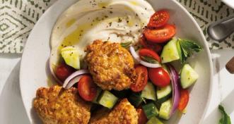 Chicken Koftas With Hummus and Crunchy Salad