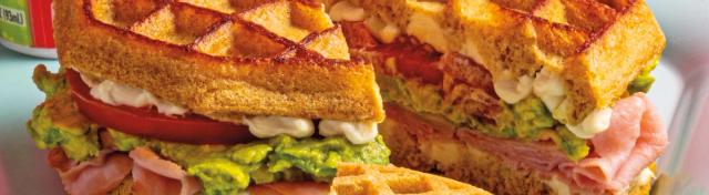 Ham, Avocado, Tomato & Cheese Waffle Sandwiches