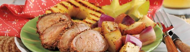 Jerk Pork Tenderloin with Spiced Red Potatoes & Grilled Pineapple