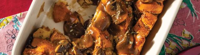 Savory Bread Pudding With Mushroom Gravy