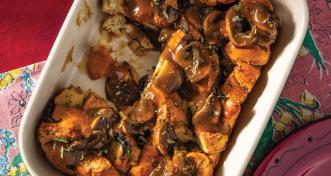 Savory Bread Pudding With Mushroom Gravy