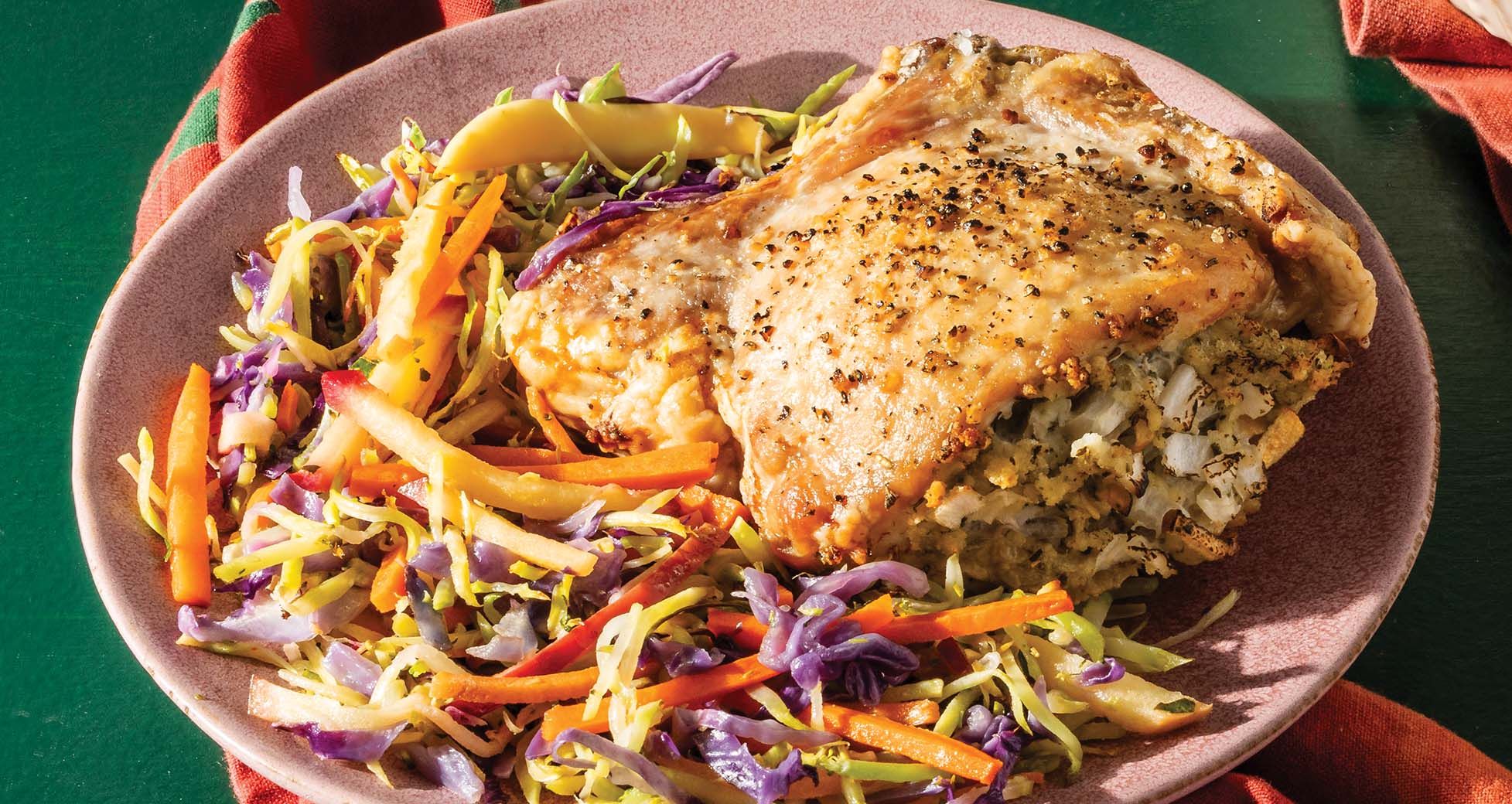 Stuffed Pork Chops With Roasted Apple Slaw