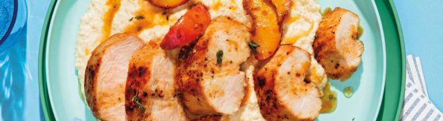 Peach-Glazed Chicken with Cauliflower Grits