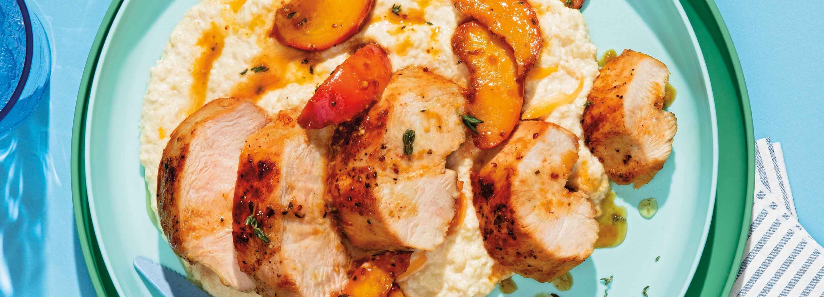 Peach-Glazed Chicken with Cauliflower Grits