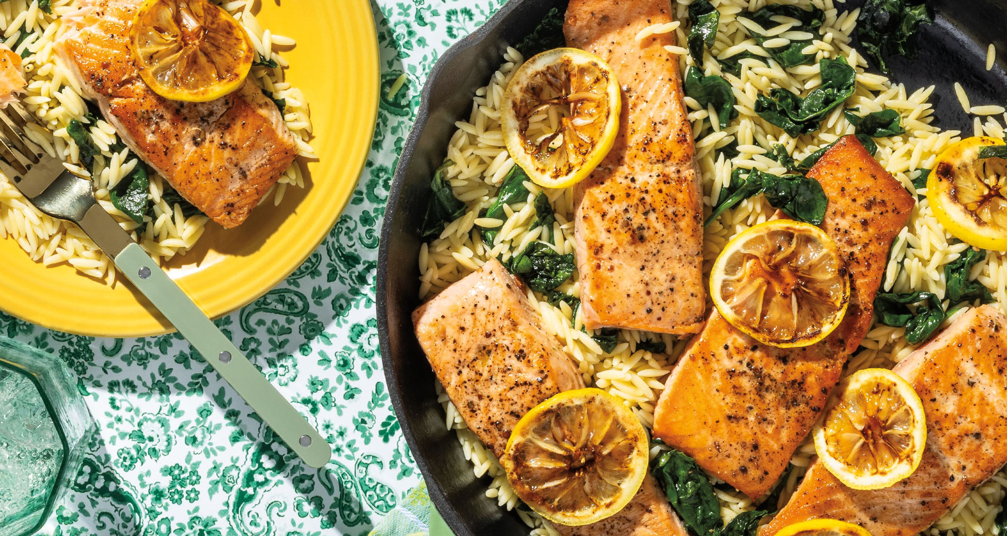 One-Skillet Lemon Salmon and Orzo