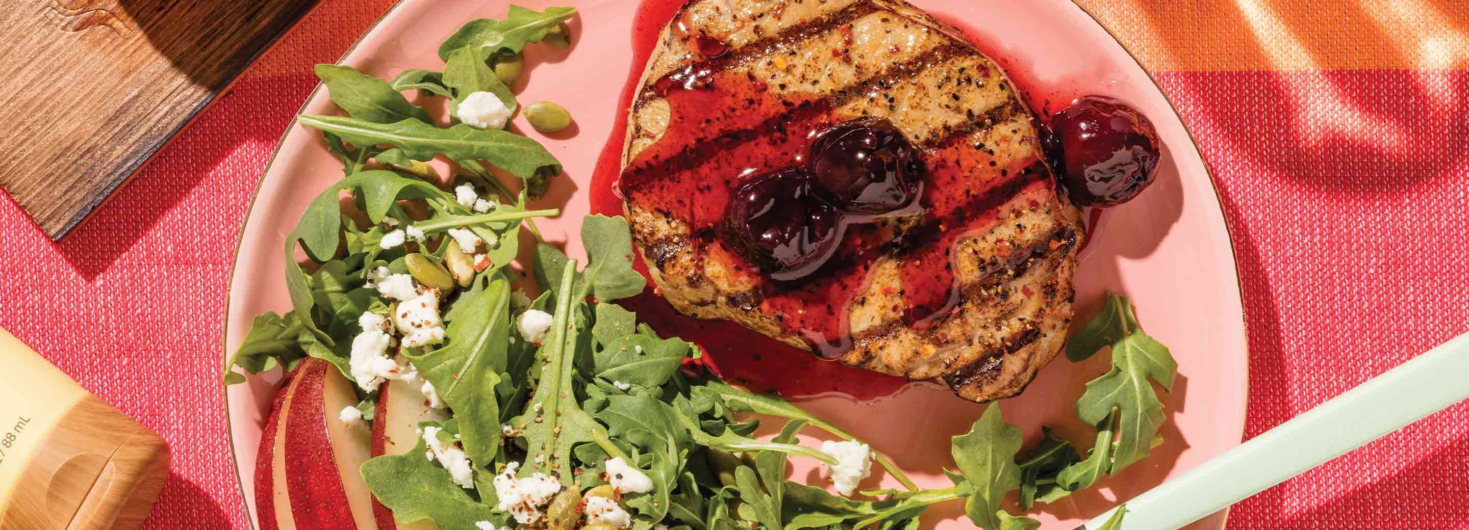 Cedar-Grilled Pork Chops with Cherry Sauce