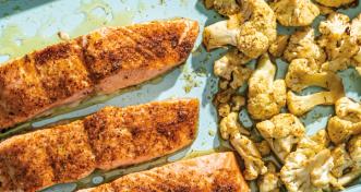 Sheet-Pan Honey-Garlic Salmon and Cauliflower