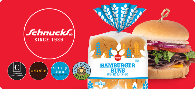 Schnucks hamburger buns and a roast beef sandwich.